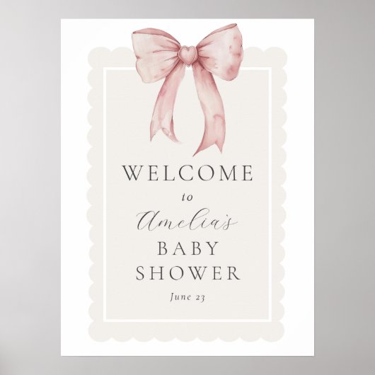 Pink Bow Baby Girl Dusche Begrüßungszeichen Poster (Vorne)