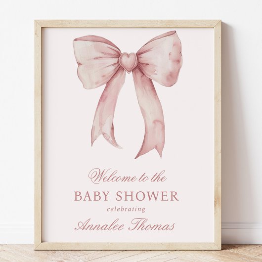 Pink Bow Baby Girl Dusche Begrüßungszeichen Poster
