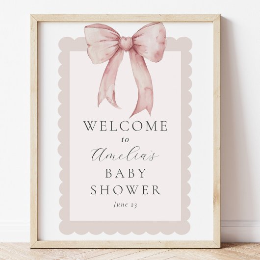 Pink Bow Baby Girl Dusche Begrüßungszeichen Poster