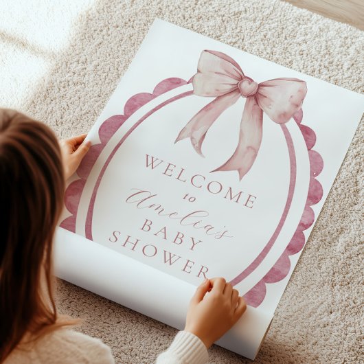 Pink Bow Baby Girl Dusche Begrüßungszeichen Poster