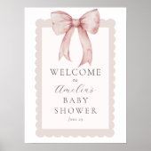 Pink Bow Baby Girl Dusche Begrüßungszeichen Poster (Vorne)