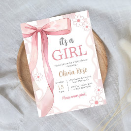 Pink Bow Baby Girl Dusche Einladung