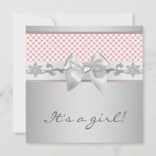 Pink Bow Baby Girl Dusche Einladung (Vorderseite)