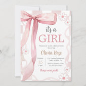 Pink Bow Baby Girl Dusche Einladung (Vorderseite)