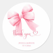 Pink Bow Baby Girl Dusche Runder Aufkleber (Vorderseite)