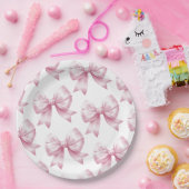 Pink Bow Baby Girl Elegant Baby Shower Pappteller (Party)