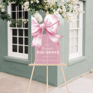 Pink Bow Baby Girl Elegant Baby Shower Welcome Acrylschild