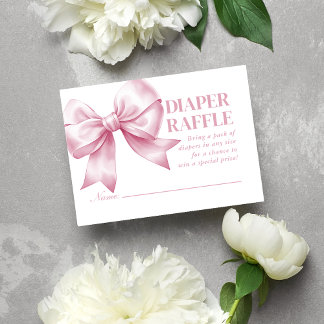 Pink Bow Baby Girl Elegant Diaper Raffle Begleitkarte