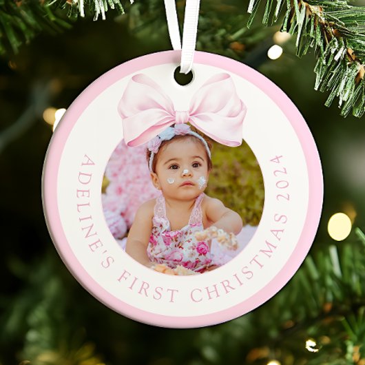 Pink Bow Baby Girl Foto Ornament