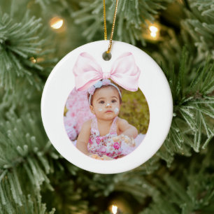 Pink Bow Baby Girl Foto Ornament