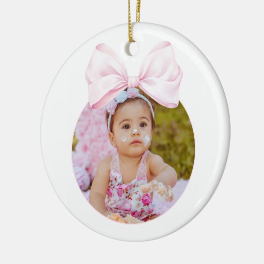 Pink Bow Baby Girl Foto Ornament (Links)
