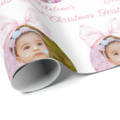 Pink Bow Baby Girl Foto Wrapping Paper Geschenkpapier (Rolleneckpunkt)