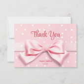 Pink Bow Baby Girl with Polka Dot Dankeskarte (Vorderseite)