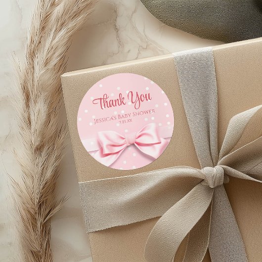 Pink Bow Baby Girl with Polka Dot Runder Aufkleber