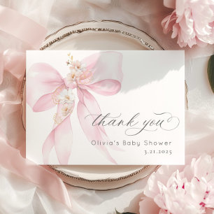 Pink Bow Baby in Bloom Baby Dusche Danke Karte