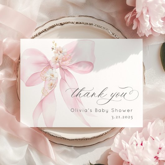 Pink Bow Baby in Bloom Baby Dusche Danke Karte