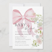 Pink Bow Baby in Bloom Baby Dusche Einladung (Vorderseite)