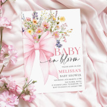 Pink Bow Baby in Bloom Baby Dusche Einladung