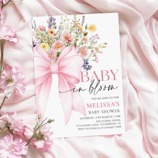 Pink Bow Baby in Bloom Baby Dusche Einladung