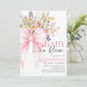 Pink Bow Baby in Bloom Baby Dusche Einladung (Stehend Vorderseite)