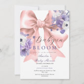Pink Bow Baby in Bloom Baby Dusche Lila florale Einladung (Vorderseite)