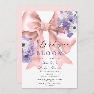 Pink Bow Baby in Bloom Baby Dusche Lila florale Einladung