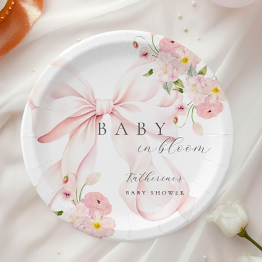 Pink Bow Baby in Bloom Baby Dusche Papierplatte Pappteller