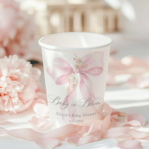 Pink Bow Baby in Bloom Baby Dusche Pappbecher