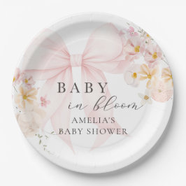 Pink Bow Baby in Bloom Baby Dusche Pappteller