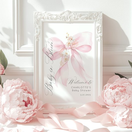 Pink Bow Baby in Bloom Baby Dusche Willkommen Poster
