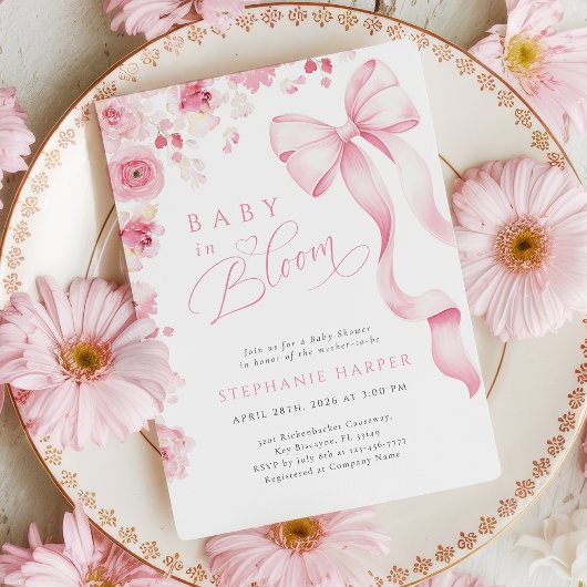 Pink Bow Baby In Bloom Baby Shower Invitation Einladung