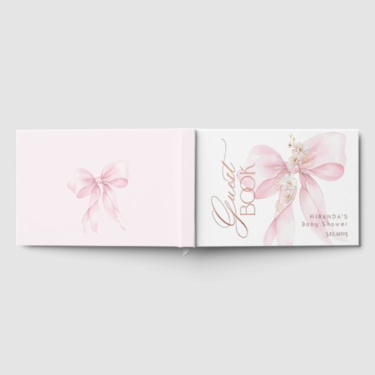Pink Bow Baby in Bloom Bloral Baby Dusche Gästebuch (Voll)