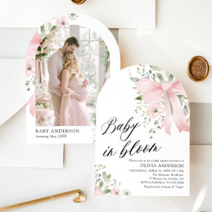 Pink Bow Baby in Bloom Floral Baby Shower Arch Einladung