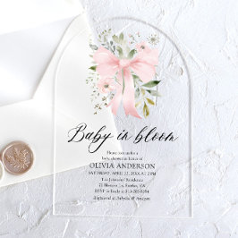 Pink Bow Baby in Bloom Floral Girl Babydusche Acryleinladungen