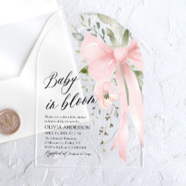 Pink Bow Baby in Bloom Floral Girl Babydusche Acryleinladungen