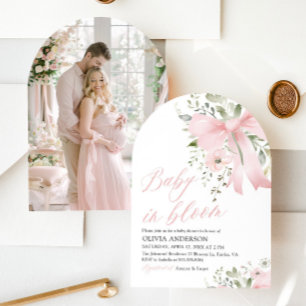 Pink Bow Baby in Bloom Floral Girl Babydusche Einladung