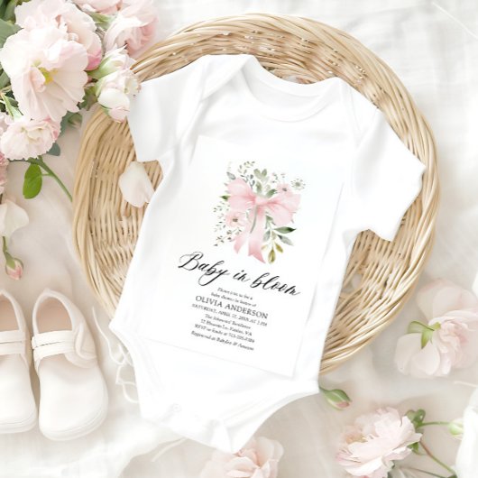 Pink Bow Baby in Bloom Floral Girl Babydusche Einladung
