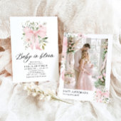 Pink Bow Baby in Bloom Floral Girl Babydusche Einladung