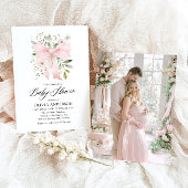 Pink Bow Baby in Bloom Floral Girl Babydusche Einladung