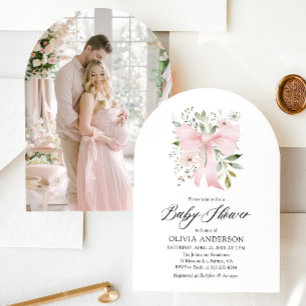 Pink Bow Baby in Bloom Floral Girl Babydusche Einladung