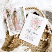 Pink Bow Baby in Bloom Floral Girl Babydusche Einladung