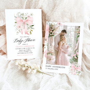 Pink Bow Baby in Bloom Floral Girl Babydusche Einladung
