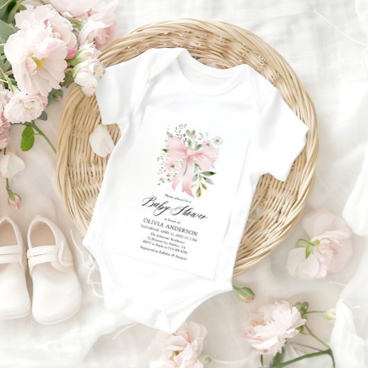 Pink Bow Baby in Bloom Floral Girl Babydusche Einladung