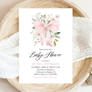 Pink Bow Baby in Bloom Floral Girl Babydusche Einladung