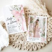 Pink Bow Baby in Bloom Floral Girl Babydusche Einladung