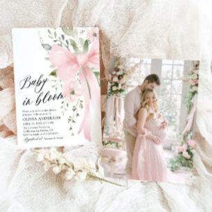 Pink Bow Baby in Bloom Floral Girl Babydusche Einladung