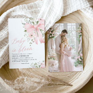 Pink Bow Baby in Bloom Floral Girl Babydusche Einladung