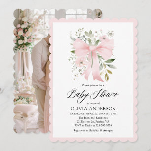 Pink Bow Baby in Bloom Floral Girl Babydusche Einladung