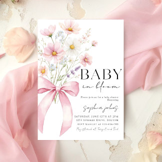 Pink Bow Baby in Bloom Girl Baby Shower Einladung