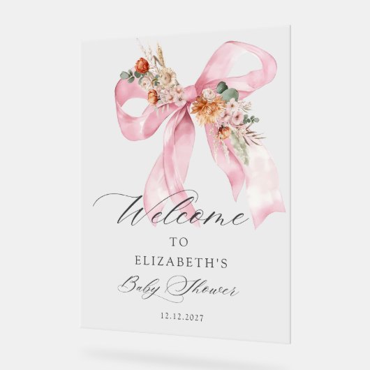 Pink Bow Baby in Bloom Girl Baby Shower Welcome Acrylschild (Winkel)